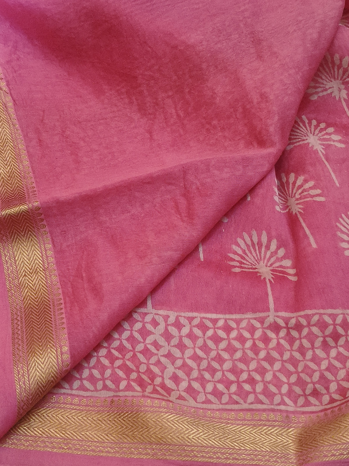 Pretty pink maheswari silk saree : immediate dispatch