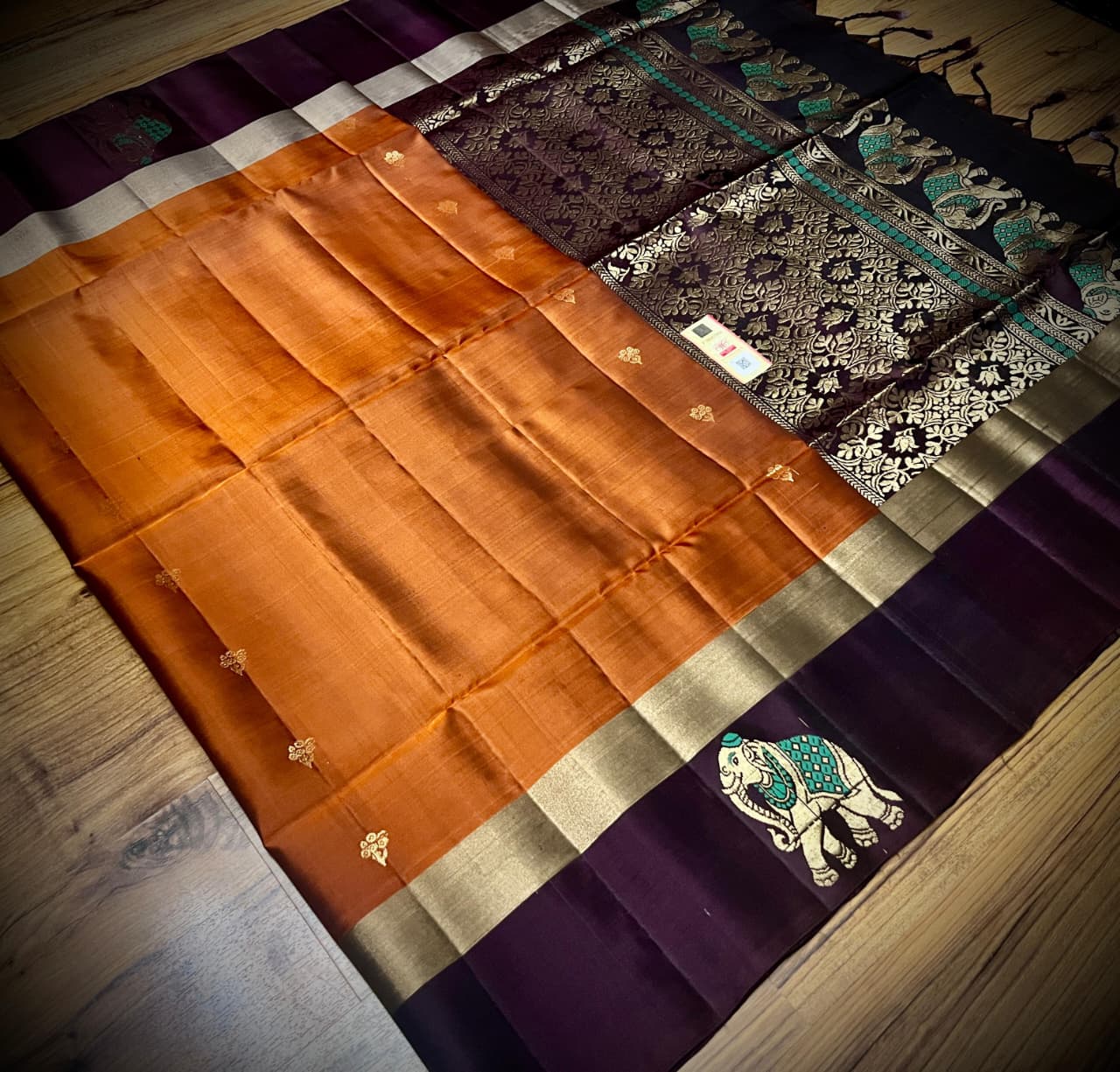 Festival collection Pure Silk saree pretty detailed elephants border #1436