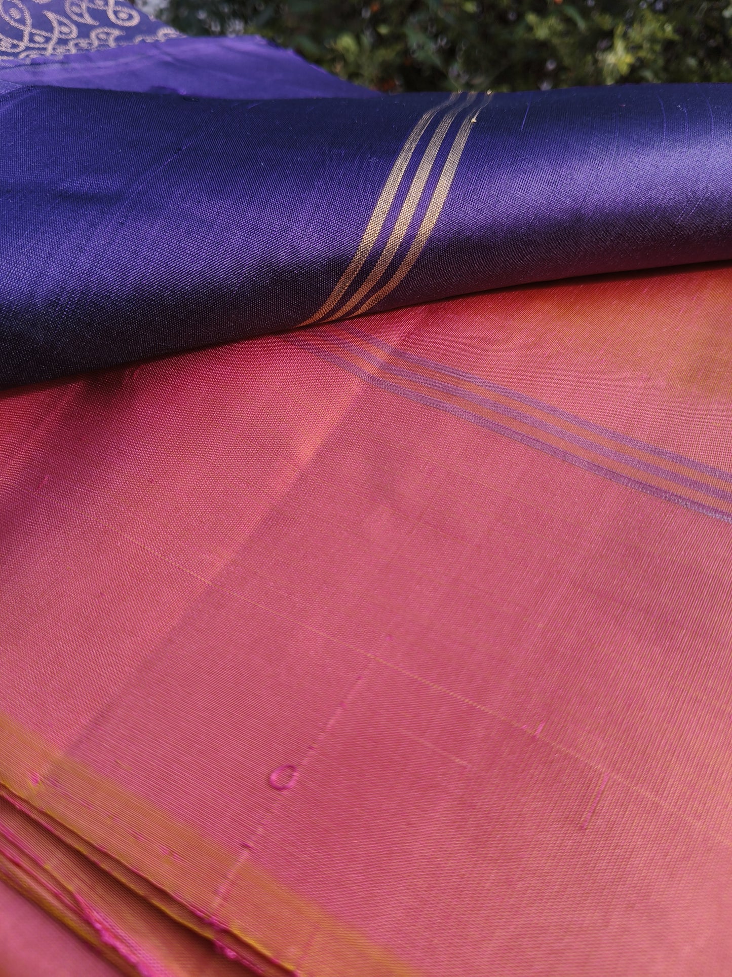 Pinkish Orange and Purple Pure Silk Kolam saree #1438