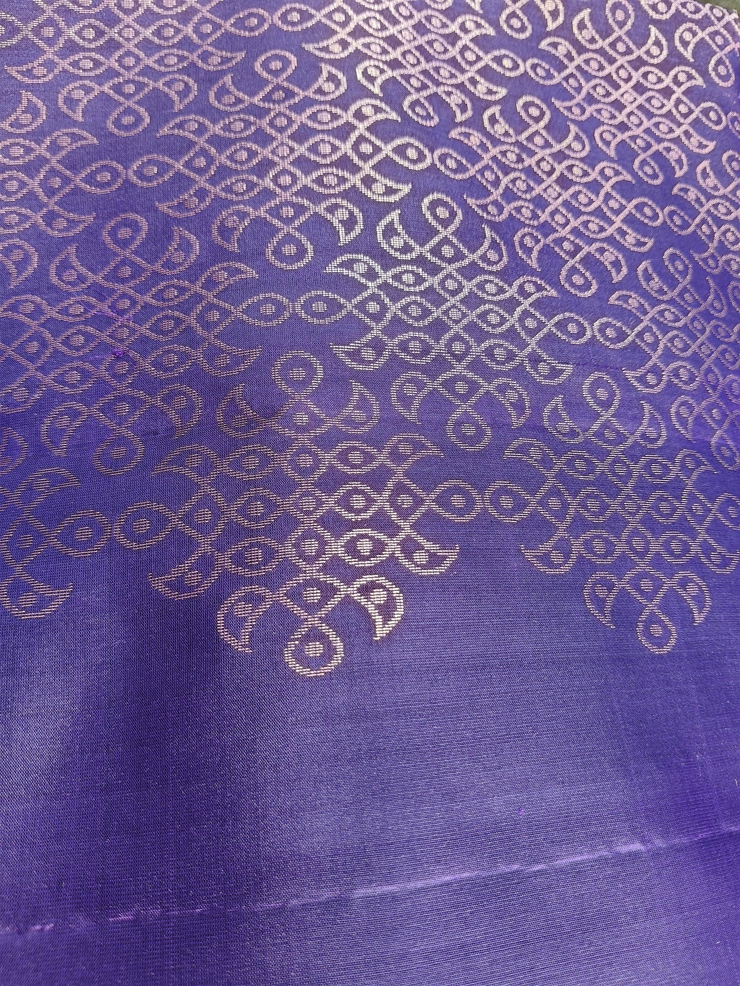 Pinkish Orange and Purple Pure Silk Kolam saree #1438