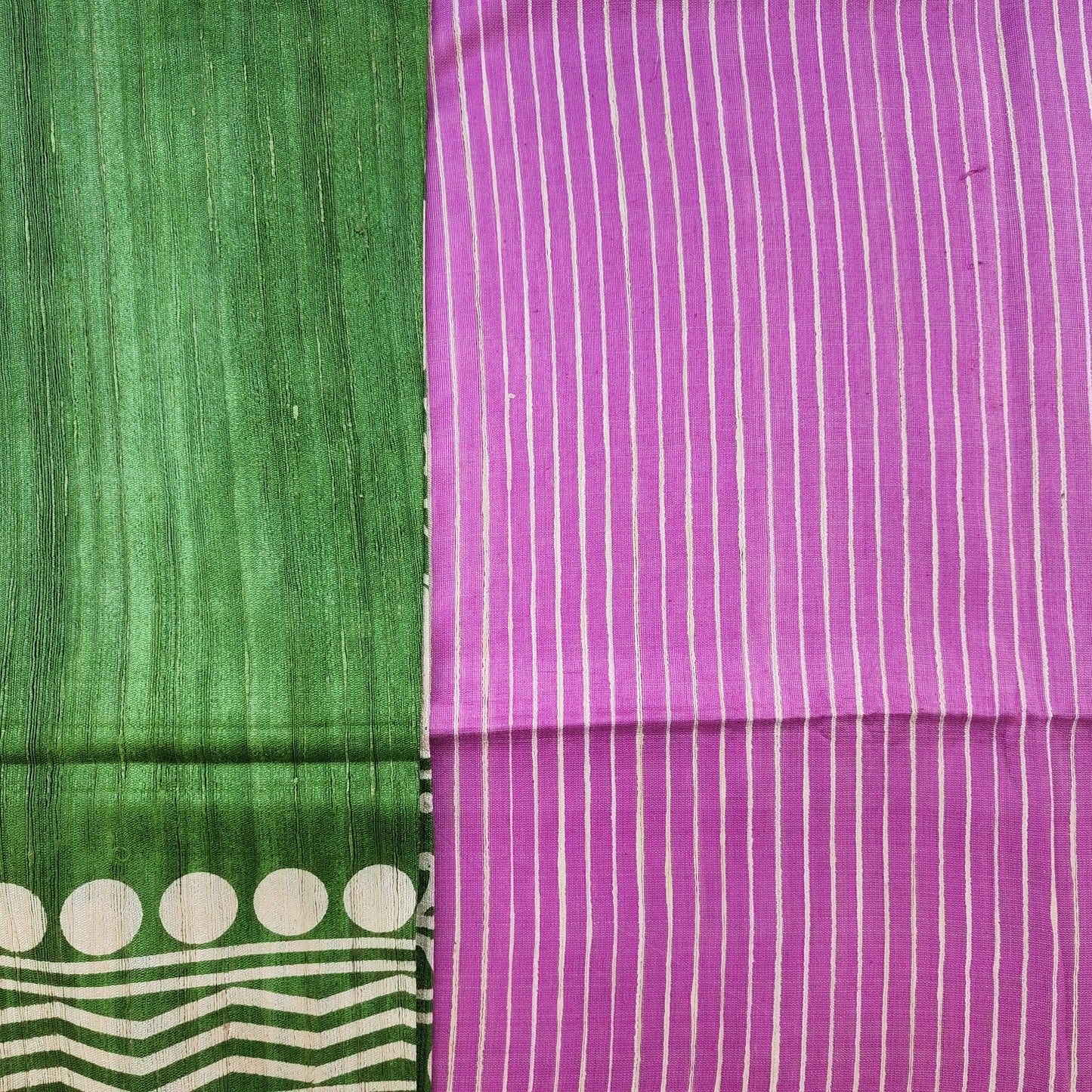 Green with Pink Pure Tussar Gicha Silk Saree