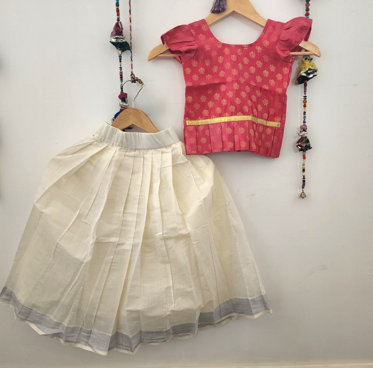 Cotton Lehenga with detailed banarasi top for 1 to 3 years