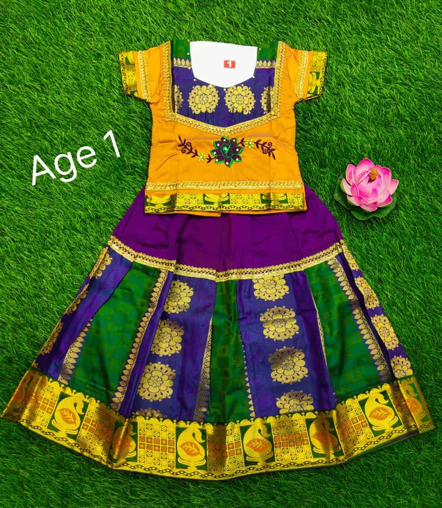 Ethnic kids ready to wear pattu pavadai