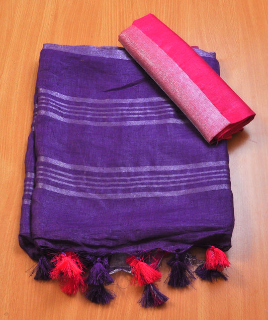 Purple linen saree