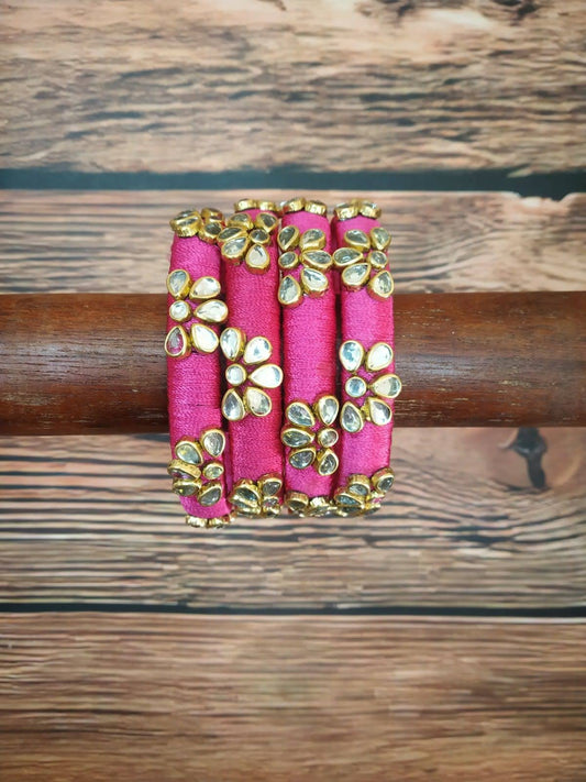 Silk Thread Bangles with kundan work (available in 12 different colors)