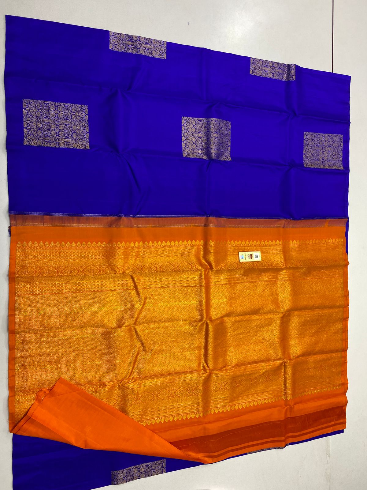 Blue and Orange pure kanchipuram traditional silk handloom saree