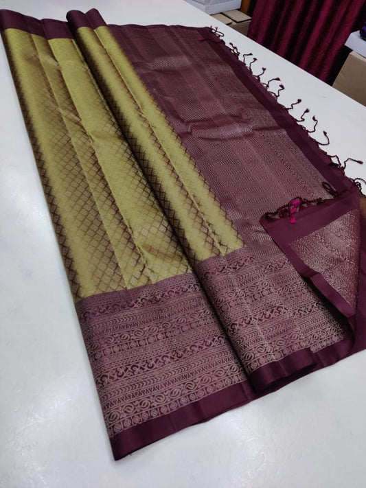 Unique contrast color pure Kanchipuram silk saree