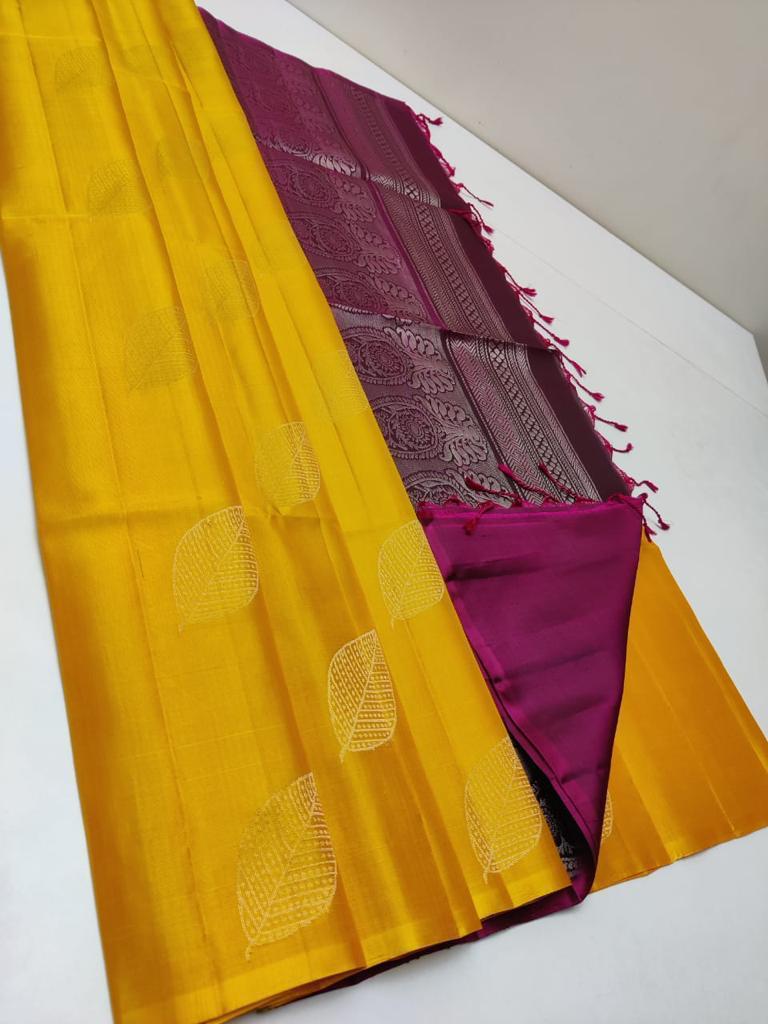 Golden yellow Pure Kanchipuram Silk Saree