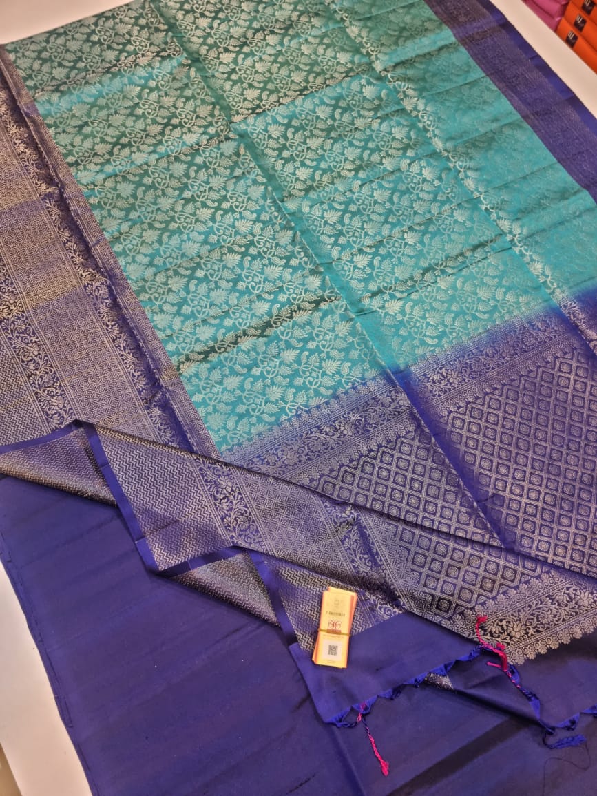 Sea Green and Blue Gorgeous Soft Silk Saree