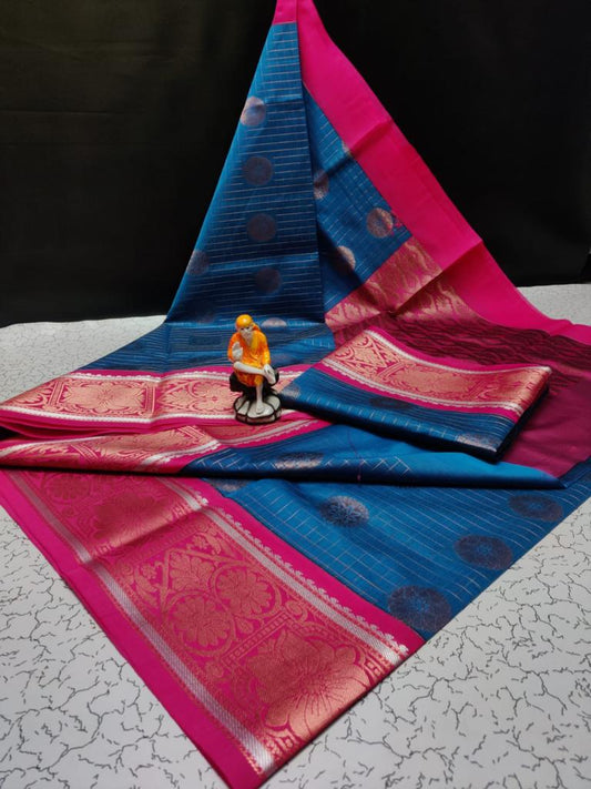 Blue with Pink Uppada Rich Silk Cotton Korvai Kottanji Saree