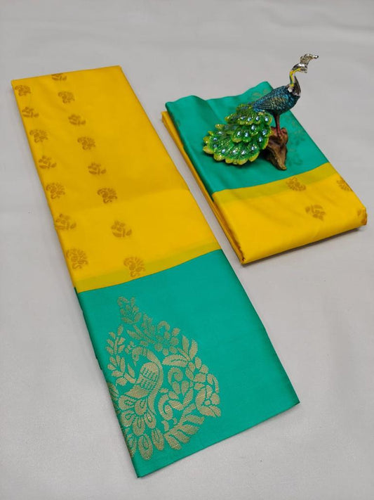 Yellow with Green Silk Cotton Saree