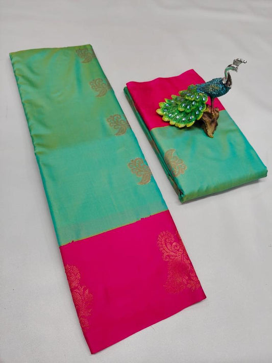 Green with Pink Silk Cotton Saree