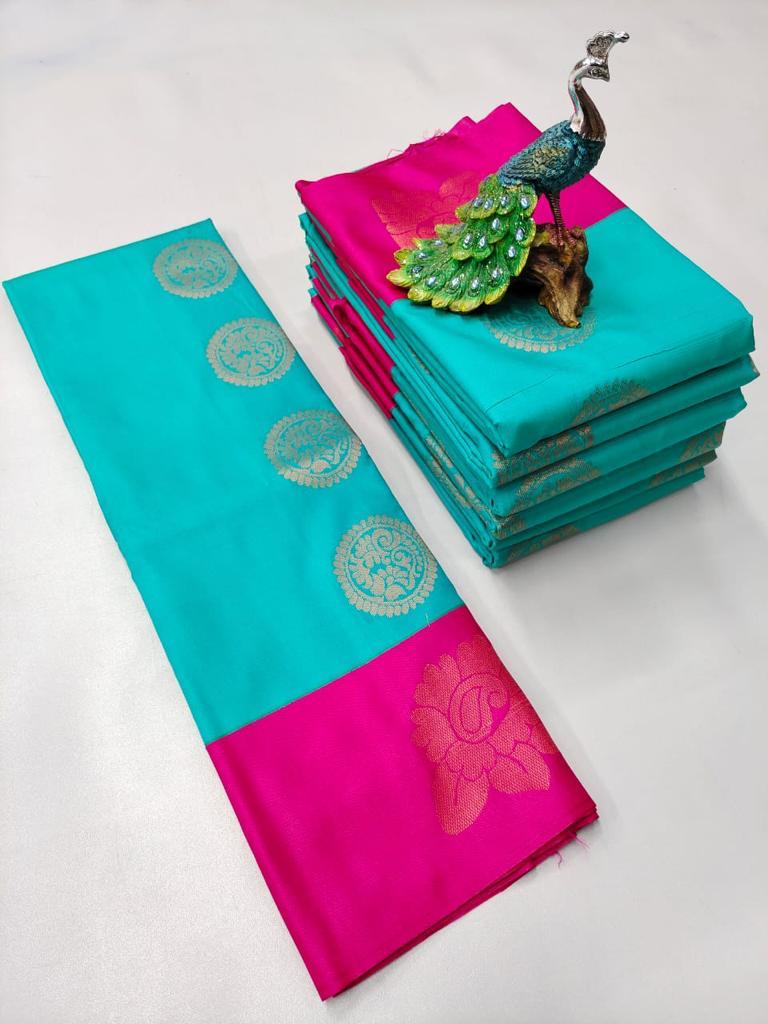 Sea blue with Pink Silk Cotton Saree