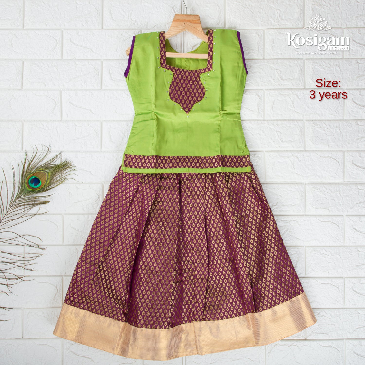 Buy Pattu Pavadai for Girl Baby Kanchipuram Silk Lehanga and Choli Infant  Dress Green and Pink Skirt and Top Traditional Indian Wear Online in India  - Etsy