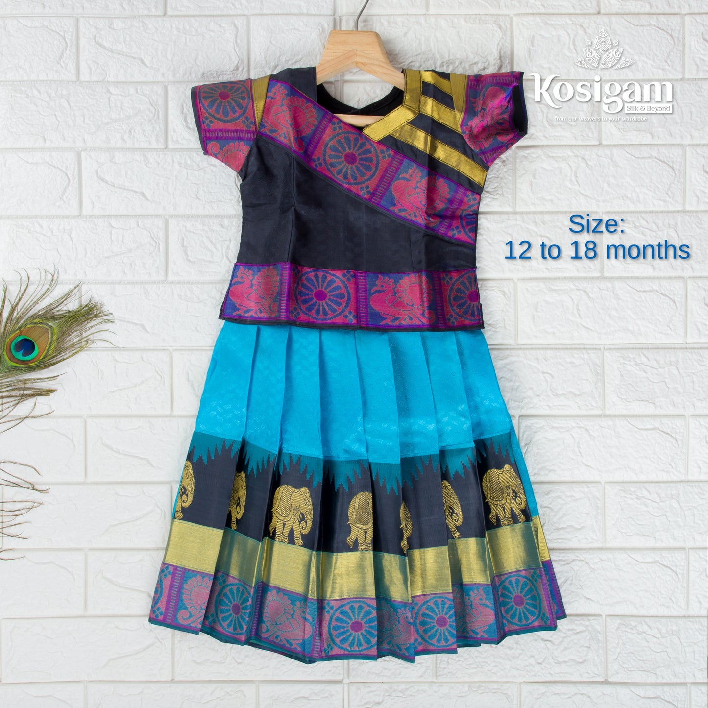 Pure silk ready to wear kids pattu pavadai 12 to 18 months