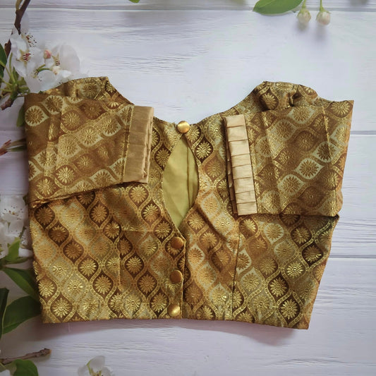 Golden Jacquard Readymade Blouse ( Size 36 with alterable margin up to 40)