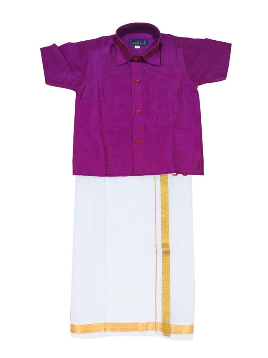 Age 1 Boys ethnic shirt and velcro dhoti set 
Color : Purple
