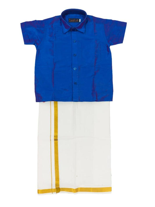 Age 3 Boys ethnic shirt and velcro dhoti set 
Color : Dark Blue