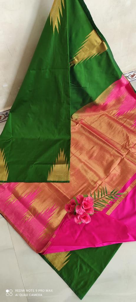 NEW ARRIVALS : Green with pink semi Kuppadam soft silk saree