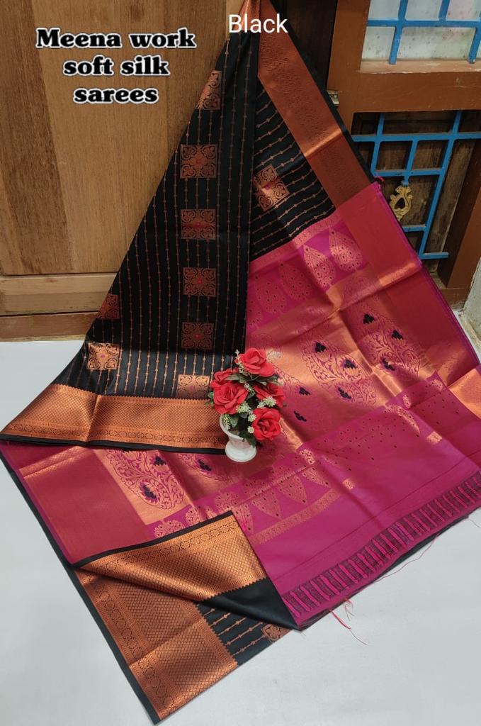 Exclusive Dharmavaram Meena Work soft silk Black Saree