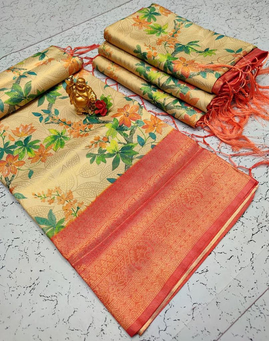 Smooth silk double side border digital kubera pattu saree