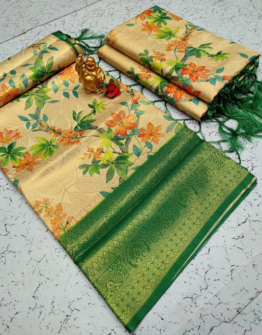 Smooth silk double side border digital kubera pattu saree