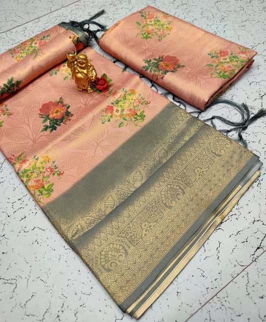 Smooth silk double side border digital kubera pattu saree