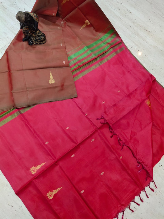 Beautiful borderless vegan saree with contrast pallu and blouse