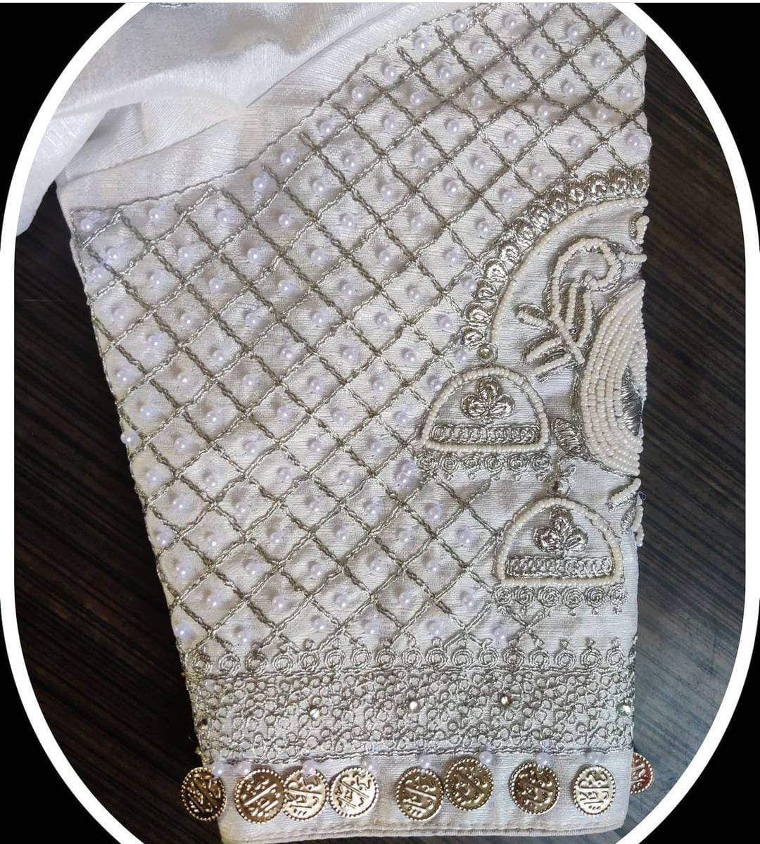 Exclusive maggam work on Phantom silk blouse -  White