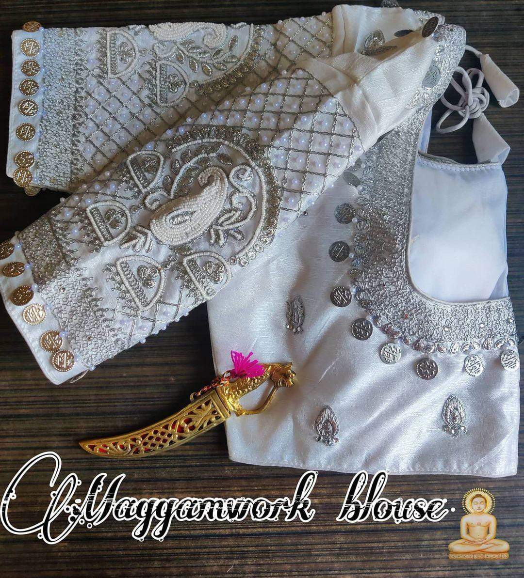 Exclusive maggam work on Phantom silk blouse -  White