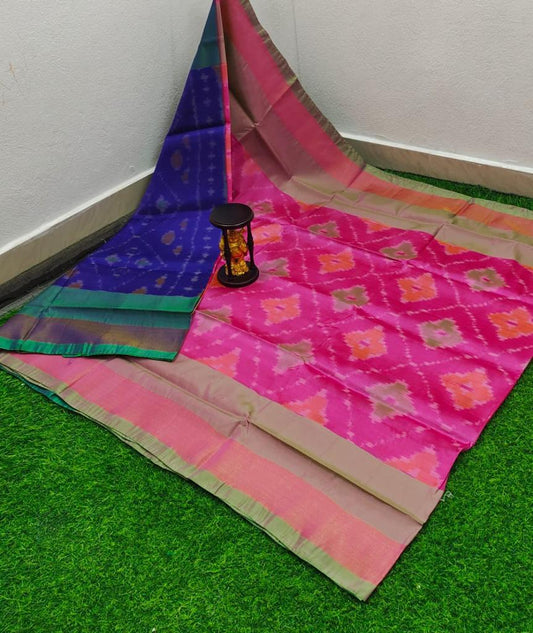 Uppada cotton pink pochampally saree with contrast Pallu