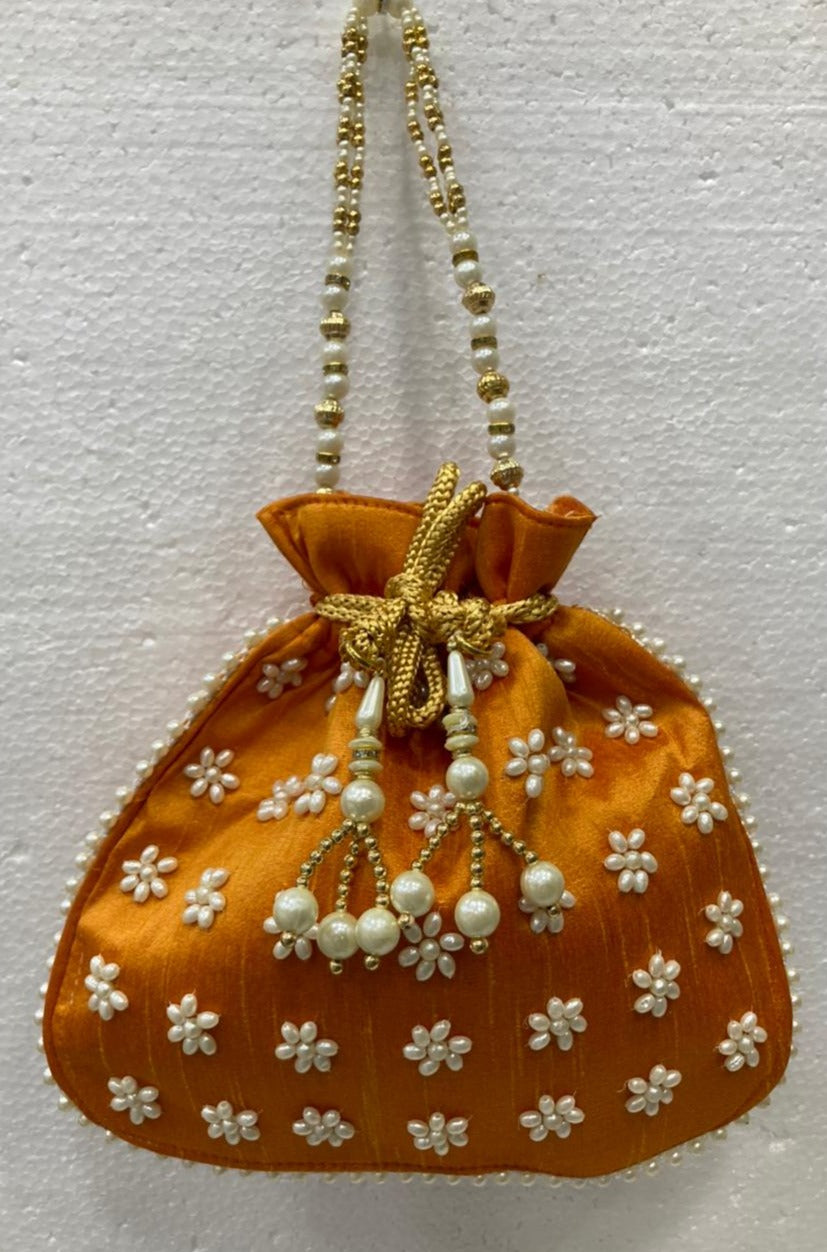 Mustard with Pearl work Potli