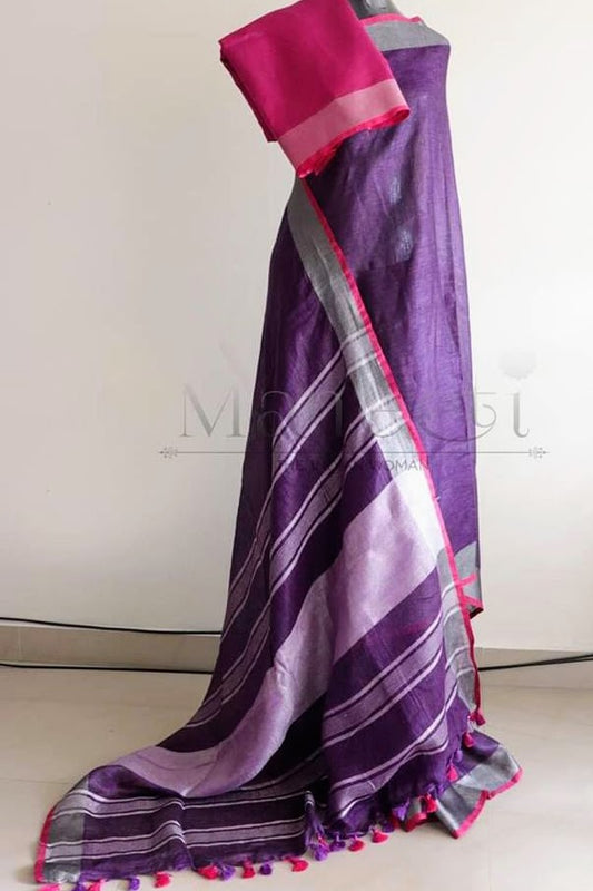 Purple linen saree