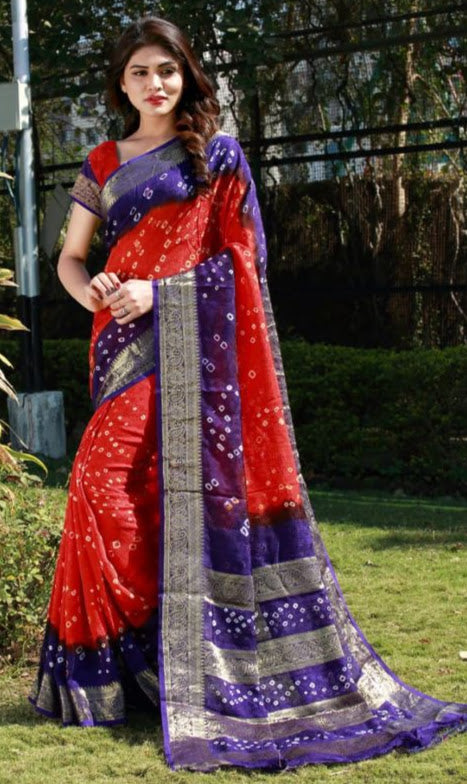 Original Hand Bandhej Pata pallu Bandhani saree.