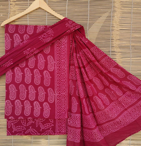 Bright & Beautiful hand block printed cotton suit material with cotton dupatta