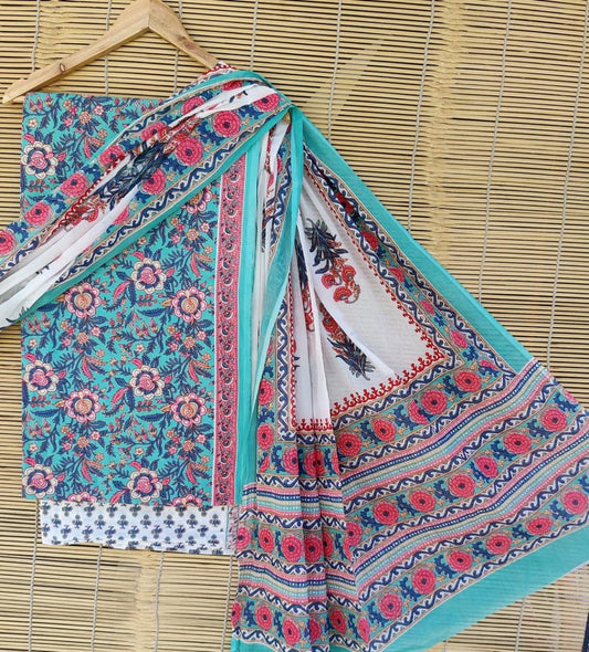 Handblock printed cotton suit material - unstitched