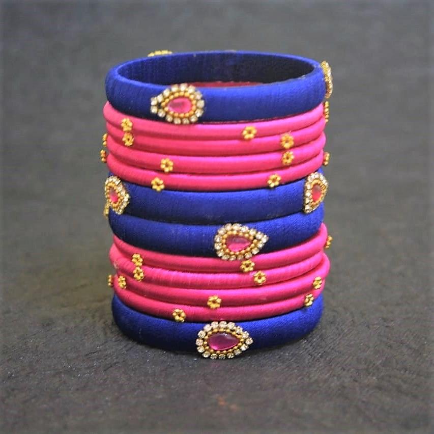 Made on order: Navy Blue with Pink silk thread bangles.