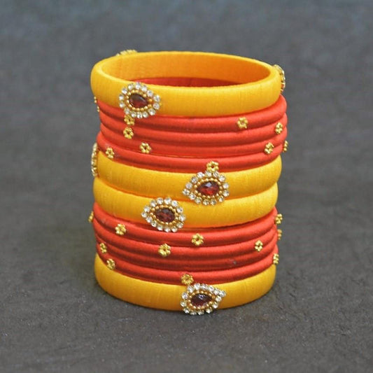 Yellow with Orange silk thread bangles.