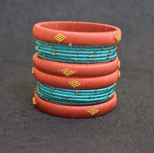 Orange with Teal silk thread bangles.