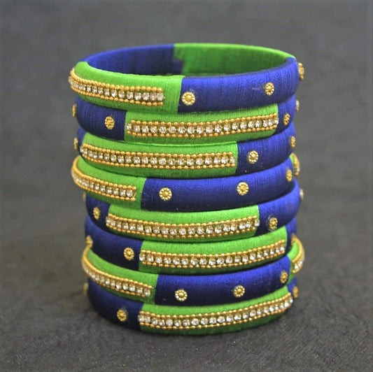 Ink Blue with green silk thread bangles.