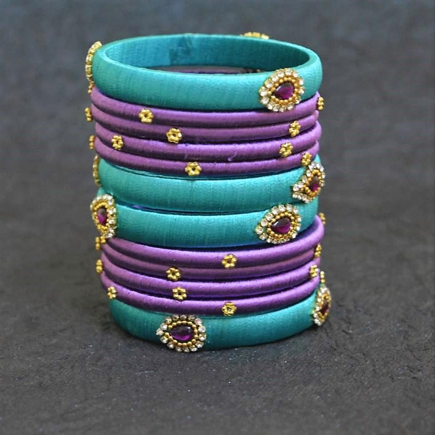 Lavendar and Blue silk thread bangles.