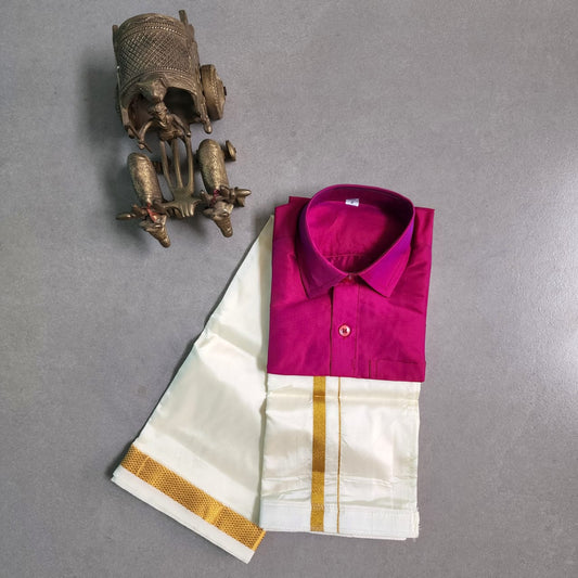 Age 2 Boys ethnic shirt and velcro dhoti set Color Magenta/Maroon
