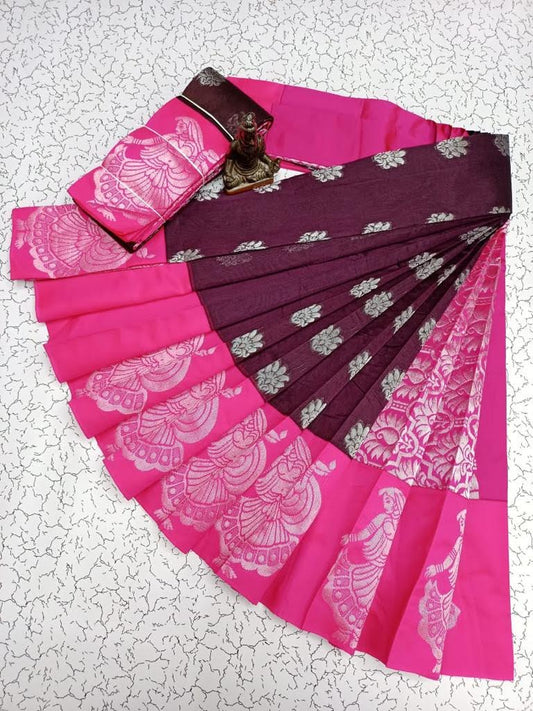 Dark brown with pink border kottanchi silk cotton saree