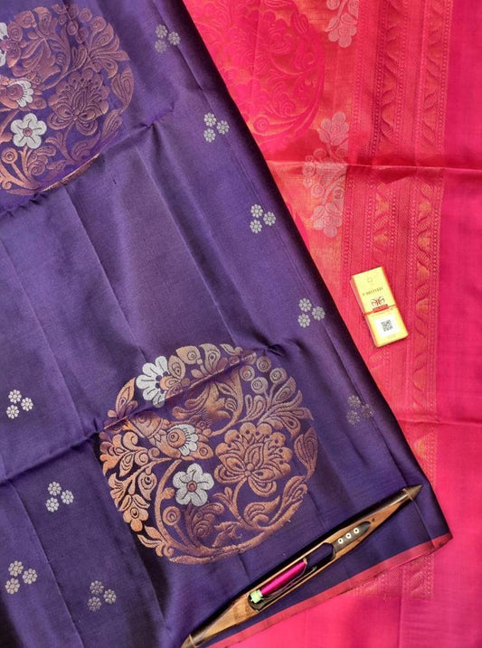 Violet with Pink Pure Soft Silk Saree