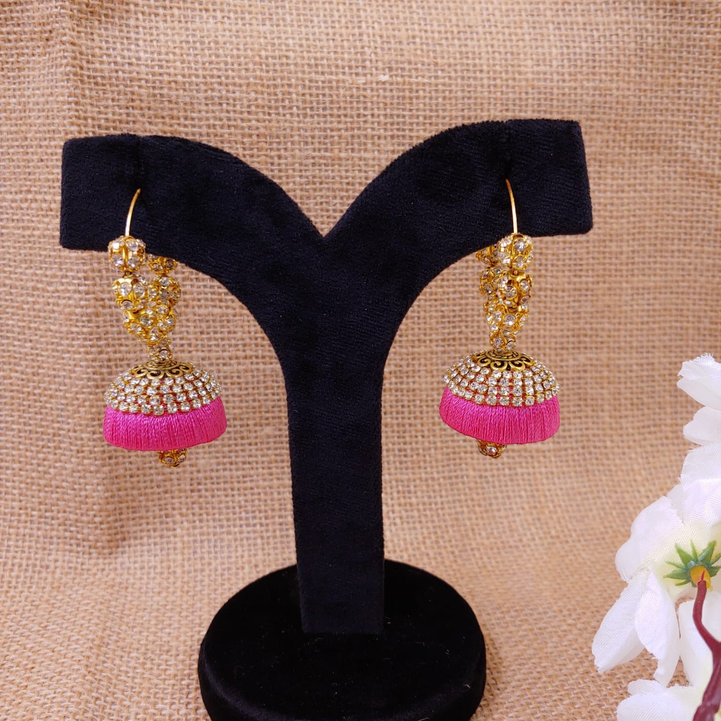 Stone work Silk Thread Jhumkas