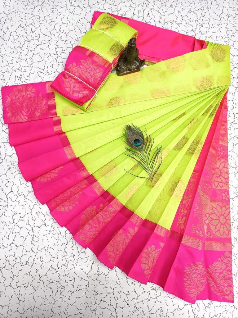 Radiant green with pink border kottanchi silk cotton saree