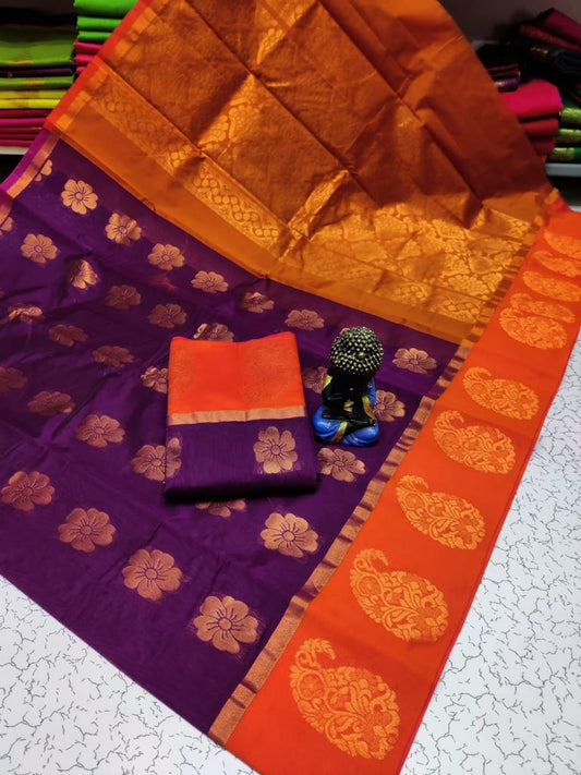 Purple with Orange kottanchi silk cotton saree