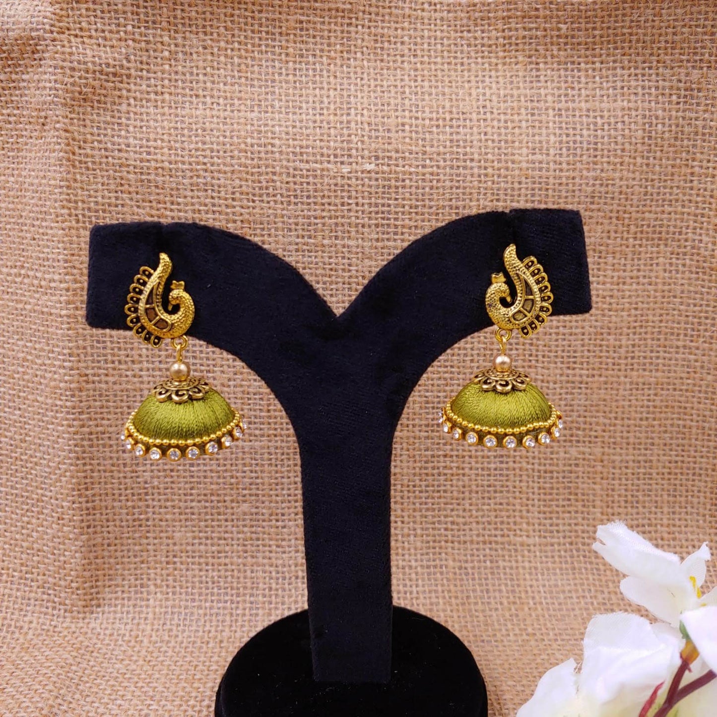 Traditional Peacock Silk Thread Jhumkas