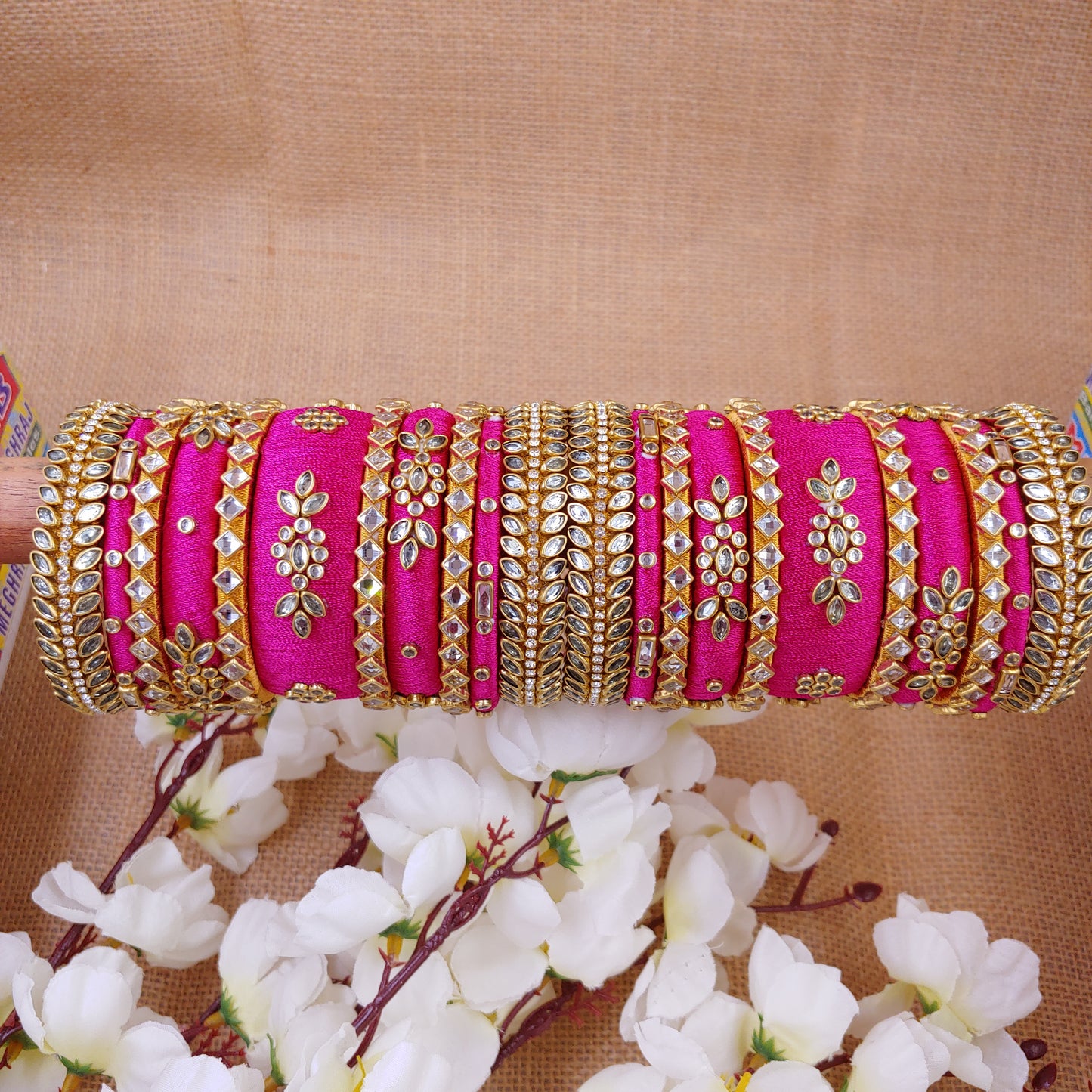 Pre order Bridal Collections : Traditional Silk Thread and Kundan combo Bangle Sets