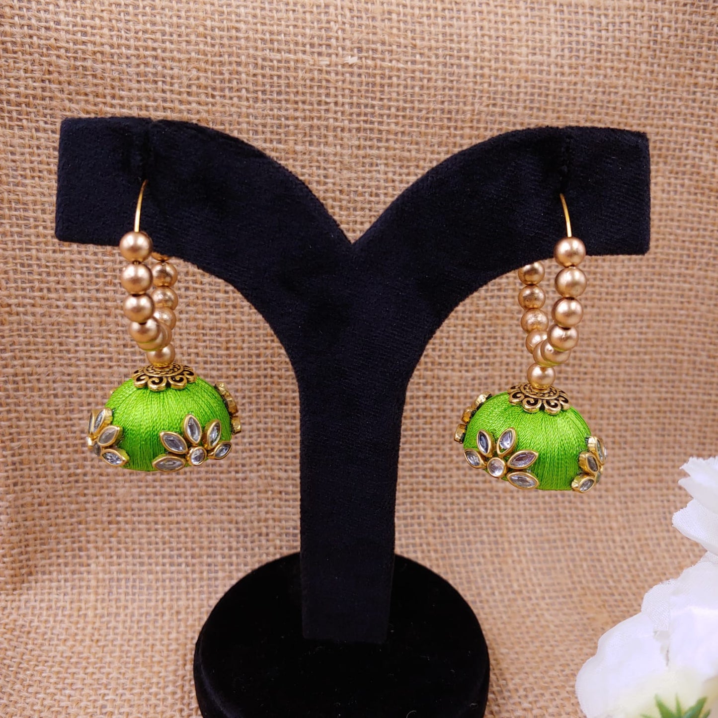 Kundan work Silk Thread Jhumkas